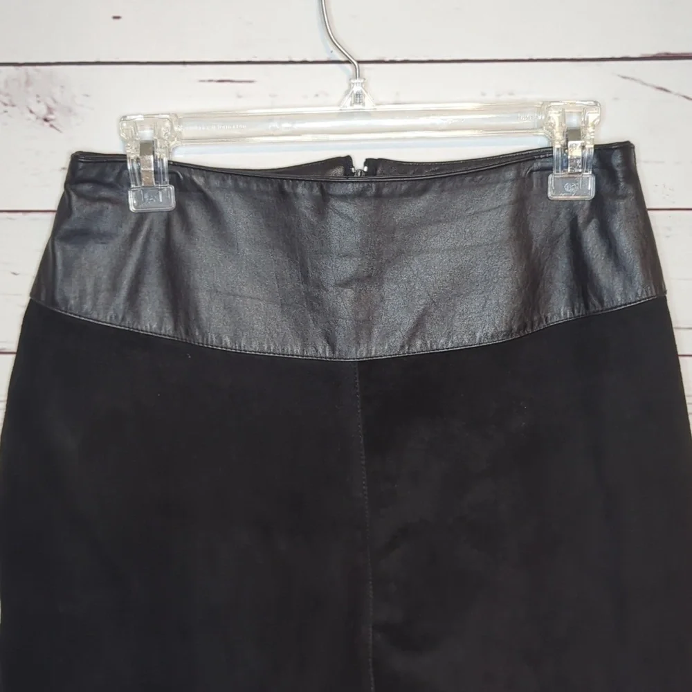 Vintage 80's Interim Black Suede Leather‎ Pencil Mini High Rise Skirt size 13